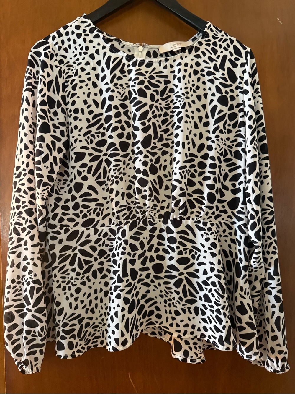 LOFT Black and White Abstract Peplum Blouse